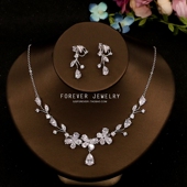 包邮 超闪 锆石项链耳坠两件套婚纱头饰耳饰配饰品新款 日韩新娘套装