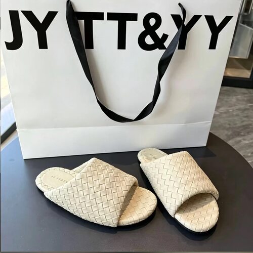 TTYY2026夏季新款编织纹真皮纯皮平底平跟百搭休闲女鞋露趾拖鞋潮