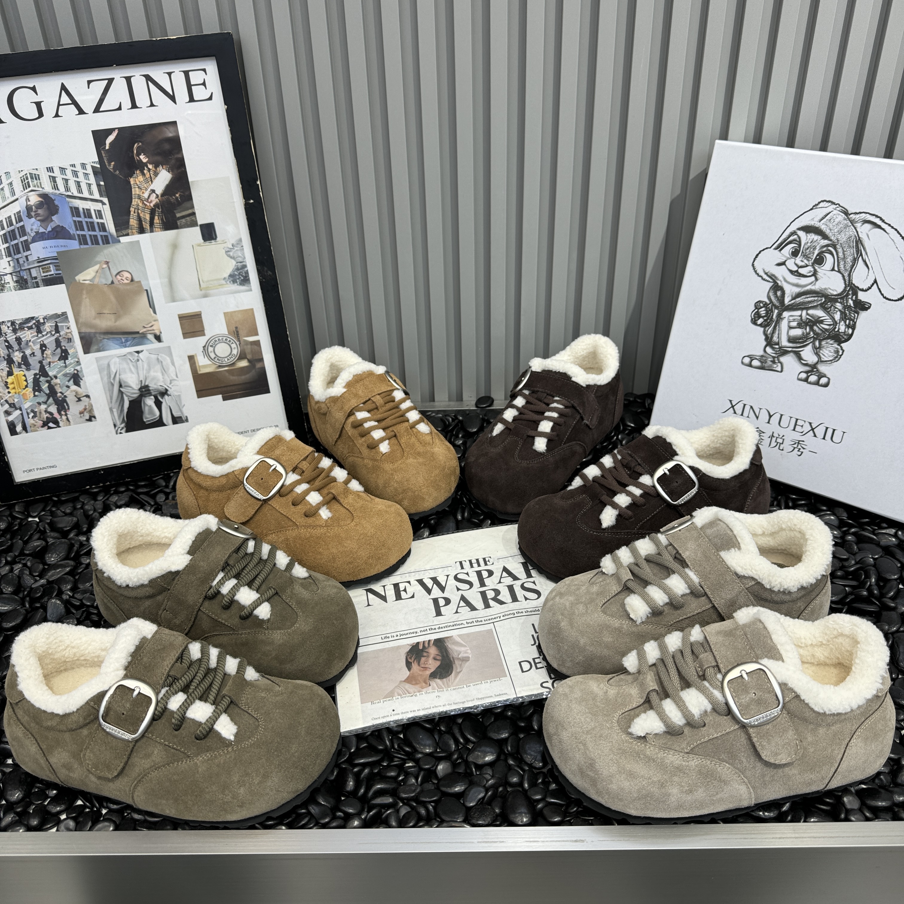 2025新款真皮厚底勃肯鞋女秋冬新款羊羔毛毛复古百搭加绒保暖棉鞋