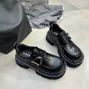 女英伦风小皮鞋 真皮厚底增高乐福鞋 黑色单鞋 女鞋 2026春季 瓢鞋 新款