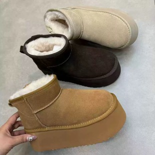 休闲鞋 真皮厚底小个子增高加绒保暖雪地靴女鞋 新款 芭慕秀2025冬季