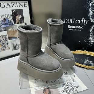 厚底松糕短靴加厚保暖短筒靴女鞋 羊皮毛一体雪地棉靴2024冬季 新款