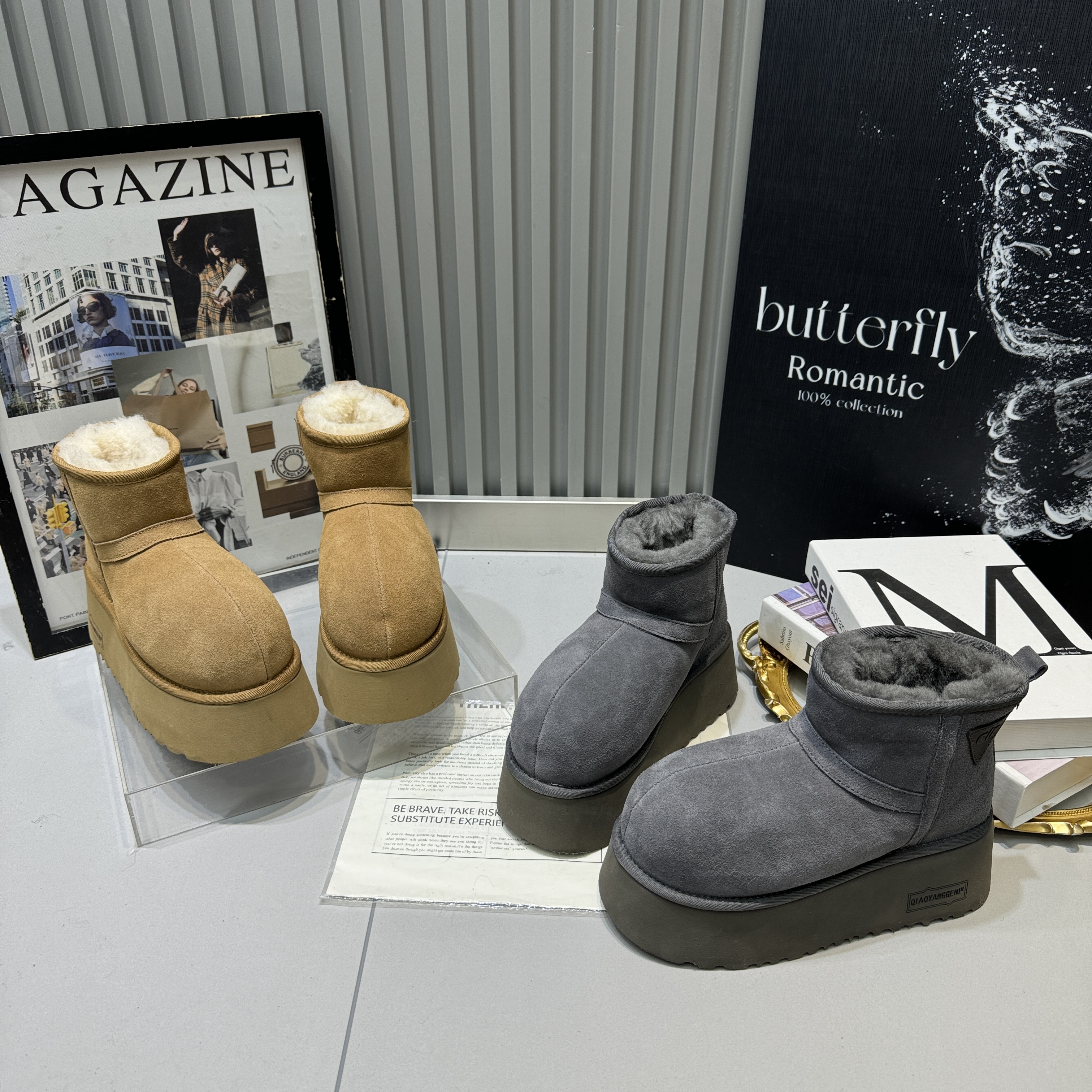 卡皮巴拉2025冬季新款磨砂真皮厚底松糕增高加绒保暖加棉鞋雪地靴