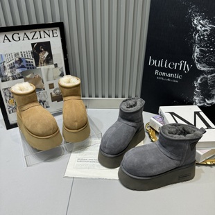 雪地靴 磨砂真皮厚底松糕增高加绒保暖加棉鞋 卡皮巴拉2025冬季 新款