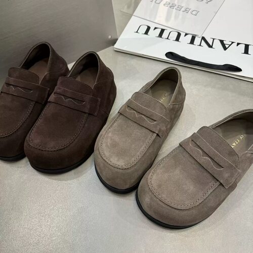 TTYY2026秋季新款磨砂真皮纯皮厚底内增高百搭休闲乐福女鞋勃肯鞋
