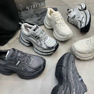 百搭休闲运动鞋 真皮网面厚底增高老爹鞋 爆款 女鞋 2026春季 潮鞋 新款