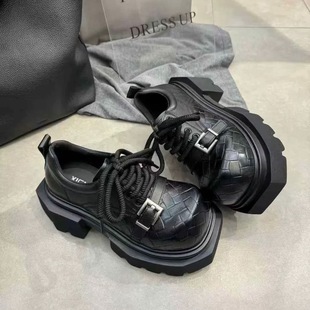 百搭休闲小皮鞋 真皮编织厚底增高乐福鞋 爆款 女鞋 2026春季 单鞋 新款