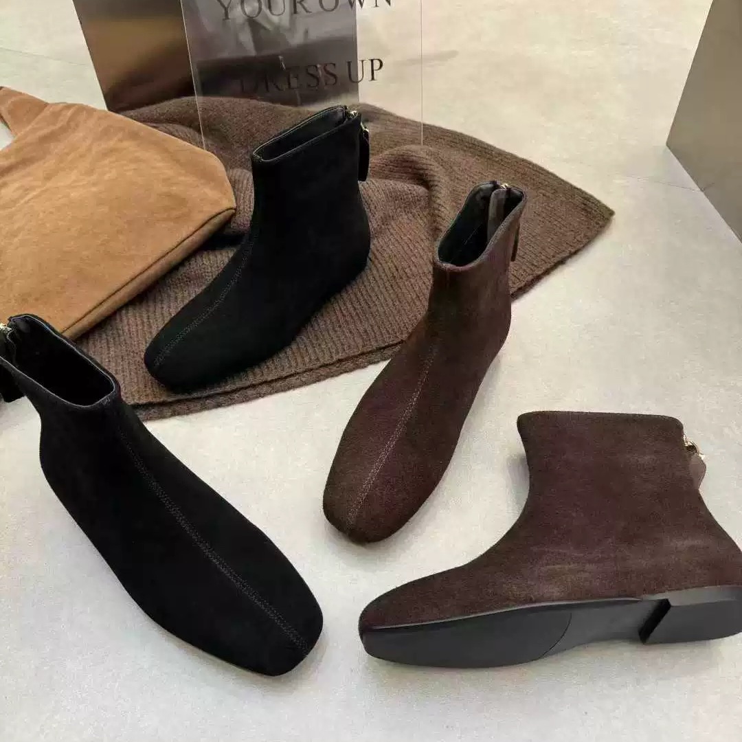 韩国老板娘同款磨砂真皮纯皮平底内增高百搭女鞋休闲鞋马丁靴短靴