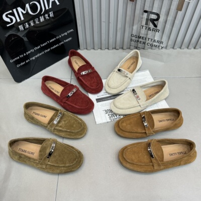 TTRR2026春季新款磨砂皮金属扣平底百搭休闲女鞋勃肯鞋单鞋乐福鞋