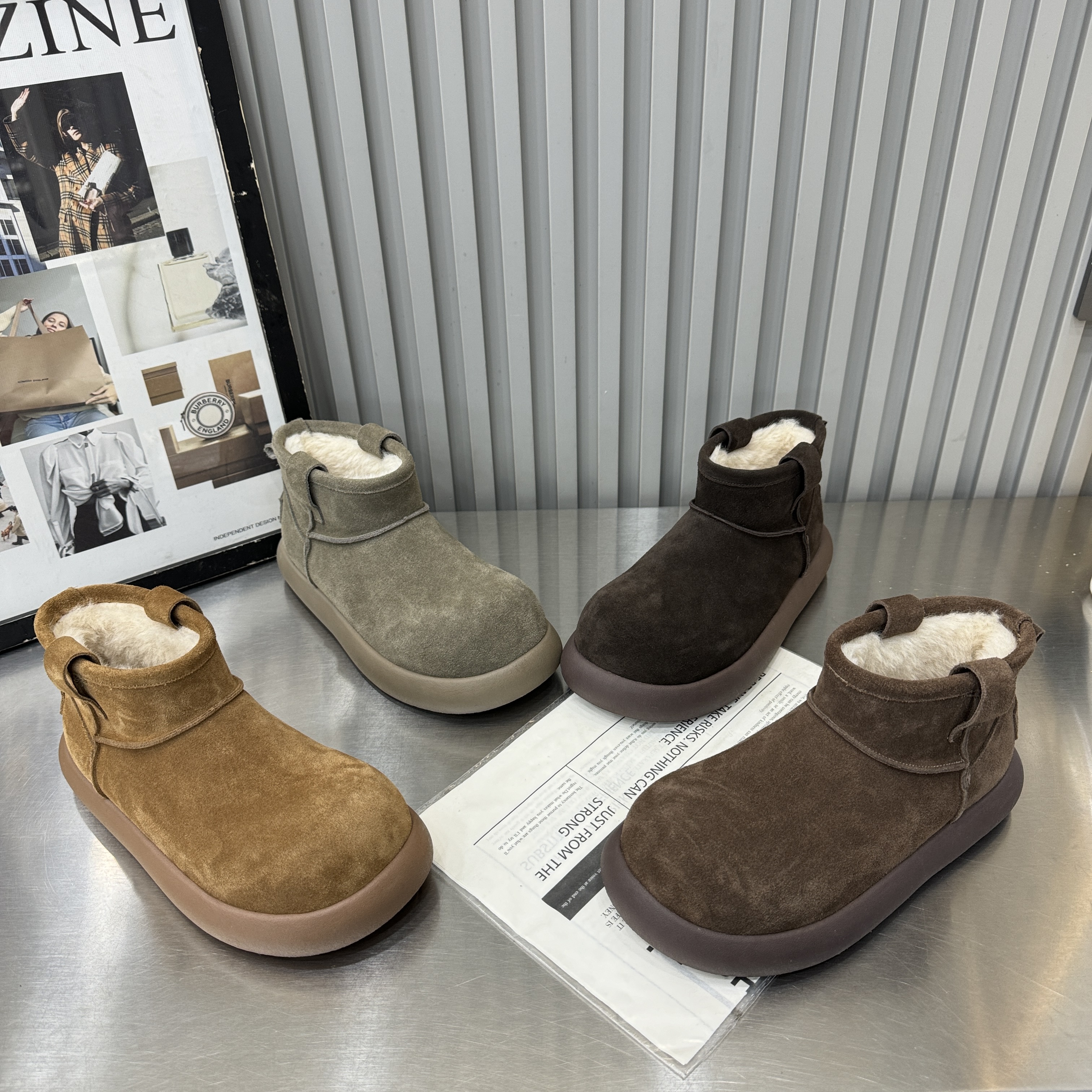 TTRR冬季新款磨砂真皮平底内增高加绒保暖加棉百搭女鞋短靴雪地靴