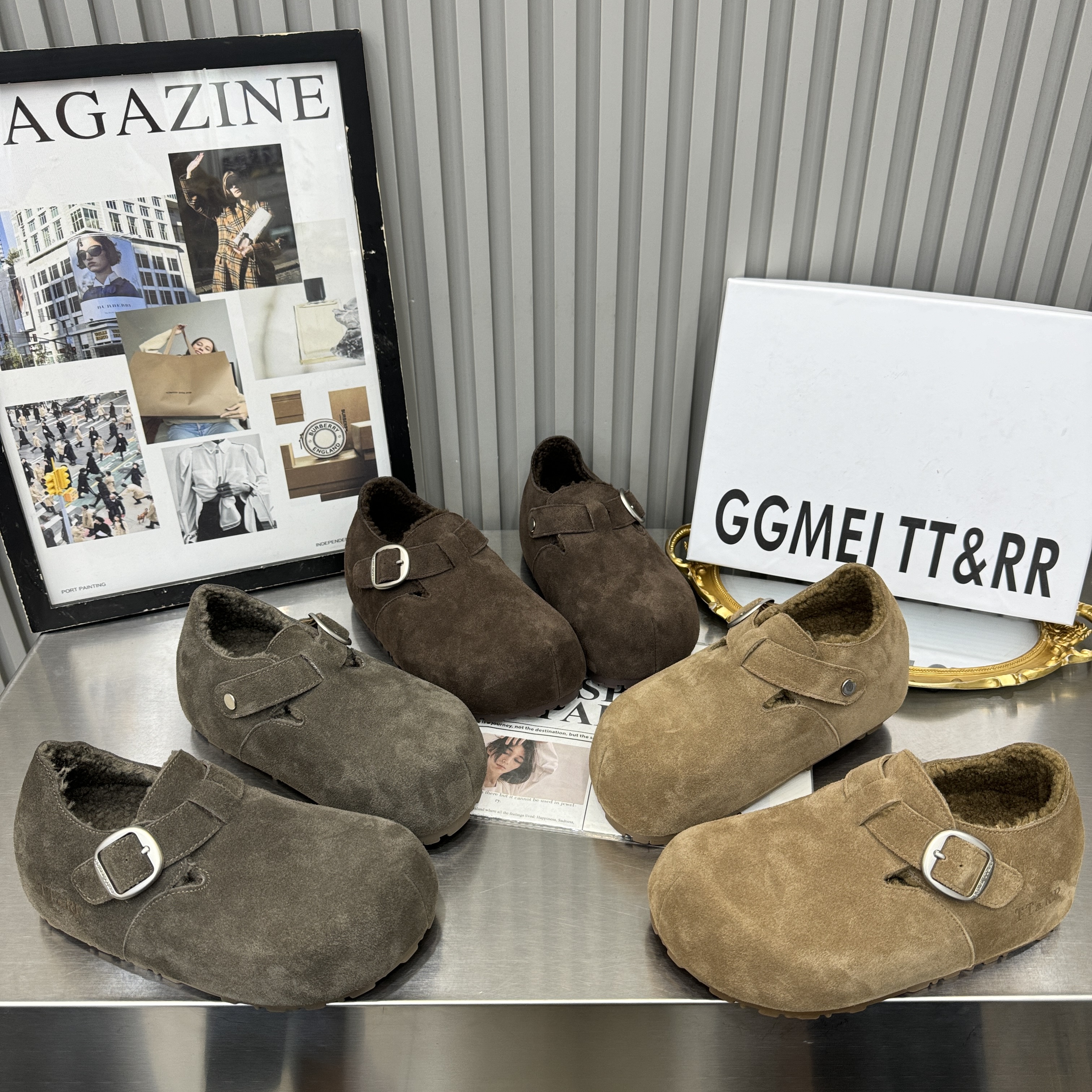 2025新款复古磨砂真皮加绒松糕厚底内增高百搭勃肯鞋豆豆女鞋休闲