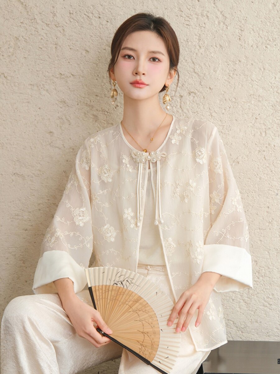 SUMMER TANG COSTUME WOMENS CLOTHING NATIONAL STYLE NEW CHINESE STYLE HANFU ROUND NECK JACQUARD WOMENS TOP HAND-BUCKLED AND ZEN TEA DRESS
