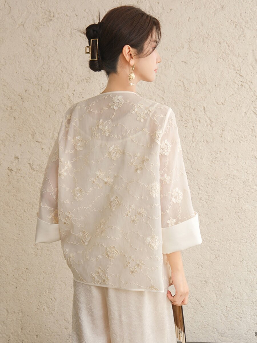 SUMMER TANG COSTUME WOMENS CLOTHING NATIONAL STYLE NEW CHINESE STYLE HANFU ROUND NECK JACQUARD WOMENS TOP HAND-BUCKLED AND ZEN TEA DRESS