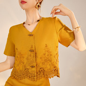 高级纯麻亚麻蕾丝刺绣上衣半身裙两件套套装 女装 国风新中式 春装