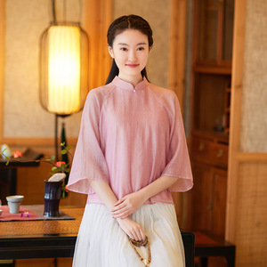 夏唐装中国风女装改良上衣新中式衬衫文艺复古民国禅意茶服雪纺衫