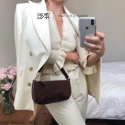 Сумка подмышку, небольшая сумка, ретро сумка на одно плечо, крокодиловый принт