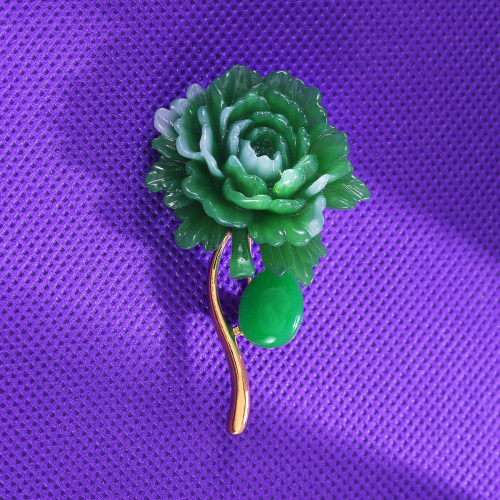 绿色牡丹花胸针高档精致西装礼服大衣配饰别针胸花简约服装配饰品