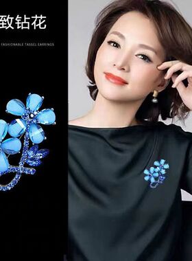 韩版ins镶水钻简约百搭双生花胸针优雅气质西装服装配饰别针