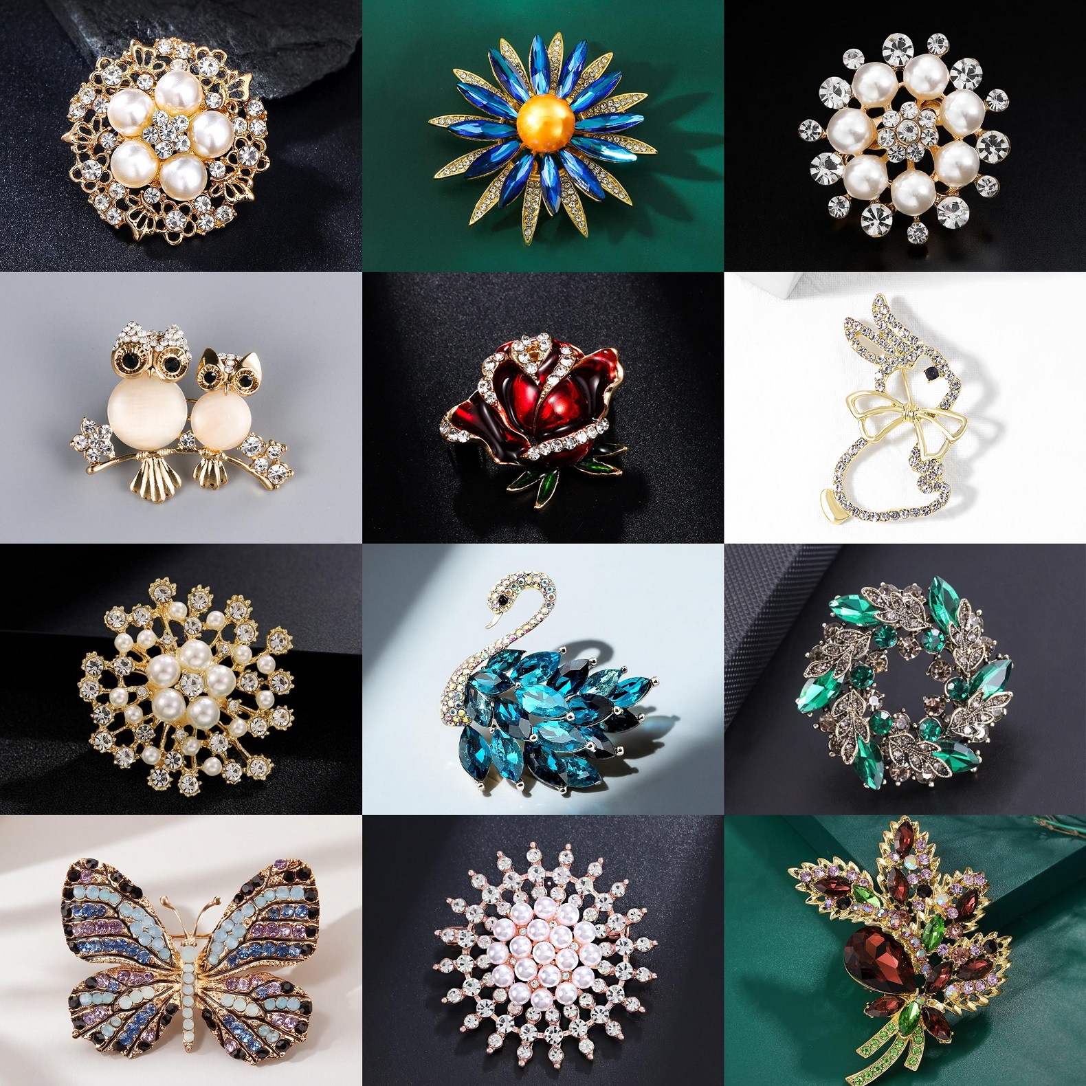 精致时尚百搭西装外套胸花女高级感玻璃水钻花卉动物服装配饰别针