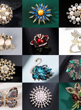 精致时尚百搭西装外套胸花女高级感玻璃水钻花卉动物服装配饰别针