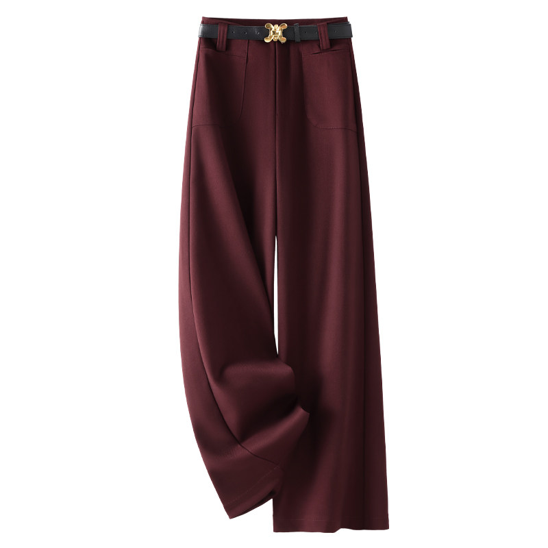 安可拉红垂坠感西装阔腿裤女2025新款春夏直筒休闲裤高腰显瘦长裤