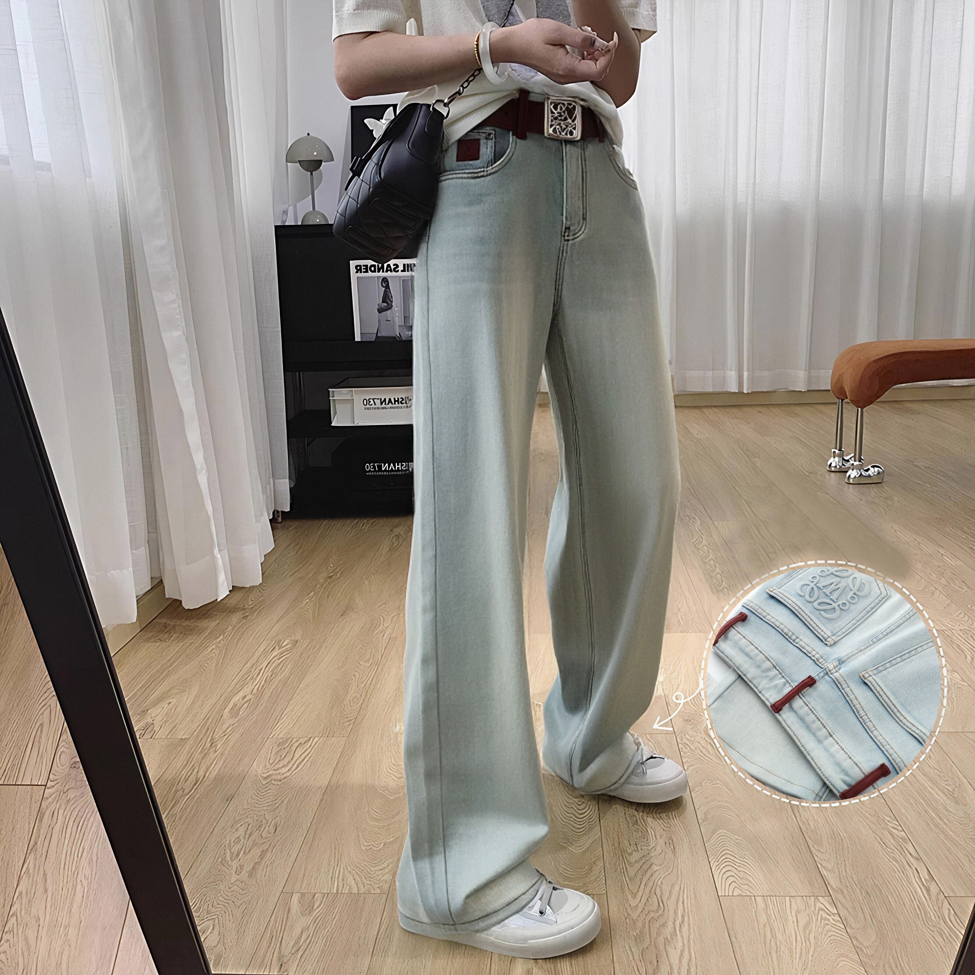 浅色牛仔裤女2025新款夏季高腰宽松阔腿裤垂坠感窄版直筒显瘦裤子
