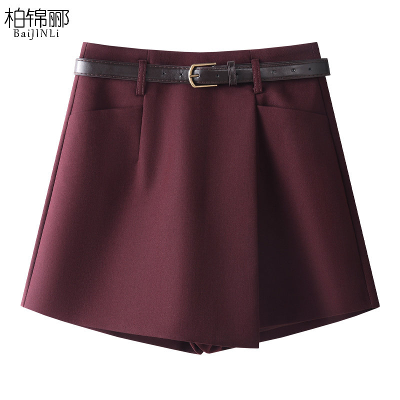 暗红色a字半身裙女2025新款夏季不规则西装裙裤高腰显瘦短裙裤裙