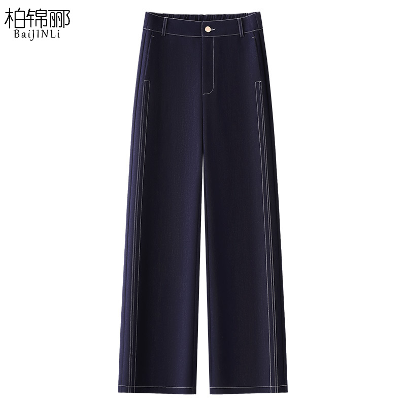 深蓝色牛仔裤女2025新款夏季高腰宽松窄版直筒裤显瘦垂感阔腿裤子