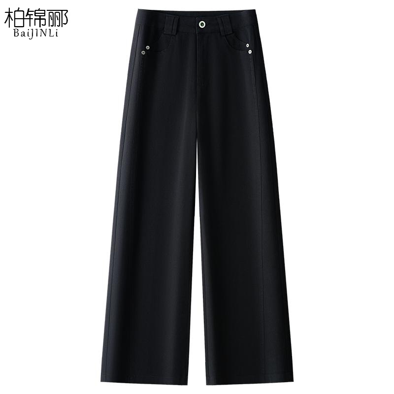 黑色牛仔裤女2025新款夏季宽松直筒裤小个子高腰显瘦窄版阔腿裤子