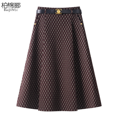 安可拉红格子半身裙女2025新款