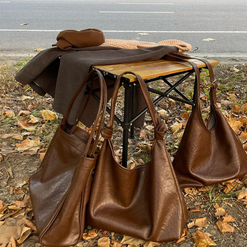 美拉德复古咖大容量软皮托特包