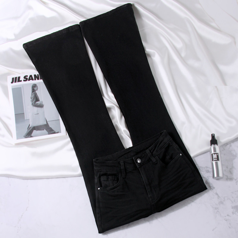 黑色微喇牛仔裤女高腰显瘦弹力秋冬新款小个子九分喇叭马蹄长裤子