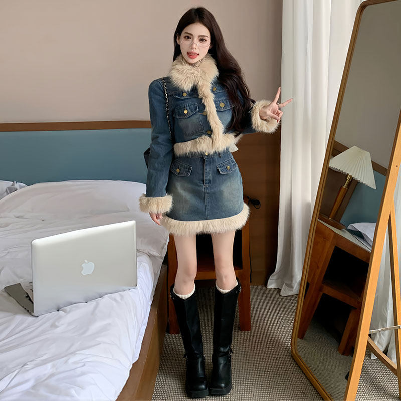 冬季新款减龄牛仔外套+半身短裙小香风美拉德复古洋气辣妹套装女,女装/女士精品,时尚套装,淘宝优惠券,粉丝福利购,淘宝优惠卷