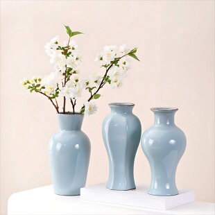 宋代美学天青色汝窑花瓶陶瓷景德镇水培鲜花花插复古禅意花器开片