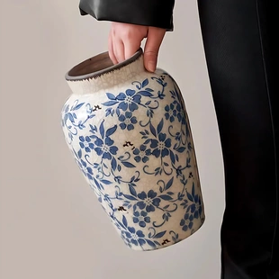 饰器皿仿真花 复古简约冰裂纹青花瓷花瓶陶瓷摆件高级感水培鲜花装