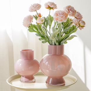 奶油风渐变中古高级感玻璃花瓶客厅专属摆件轻奢插鲜花器法式装饰