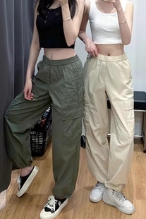 抽绳收脚口大口袋宽松阔腿裤 裤 女456106 休闲工装 日单2023夏季