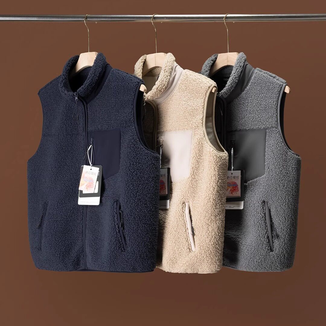 男女情侣款秋冬仿羊羔绒马甲摇粒绒背心休闲保暖马夹休闲立领夹克,男装,常规马甲,淘宝优惠券,粉丝福利购,淘宝优惠卷