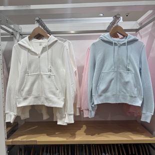 慵懒风春秋女装学生休闲运动拉链连帽开衫卫衣纯色外套长袖484236