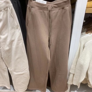 摇粒绒内里休闲保暖阔腿休闲长裤 混纺松紧长裤 473242 女装 日单冬季