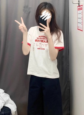 日系夏季卡通字母印花休闲百搭T恤短袖女装476605/477715/478499