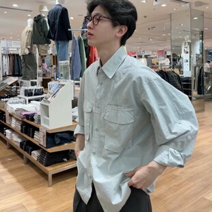 日单春夏男女款休闲宽松工装衬衫长袖大口袋衬衣外套467841