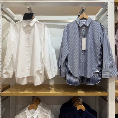 春季女装宽松衬衫纯色不对称下摆长袖休闲衬衣487180/487756