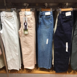 高腰显瘦休闲裤 日单春秋季 阔感裤 泫雅风宽松直筒牛仔裤 474934 女装