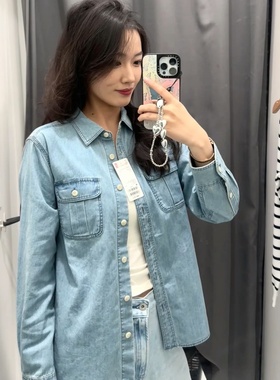 日系新款秋季女装牛仔工装衬衫长袖水洗衬衣空调衫休闲外套480004