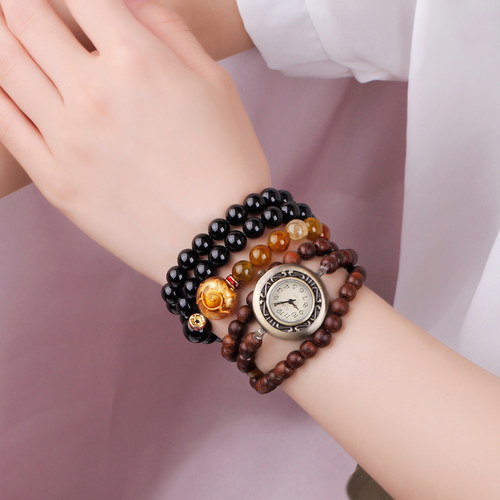 缠绕五圈个性沉香木防水典雅手表