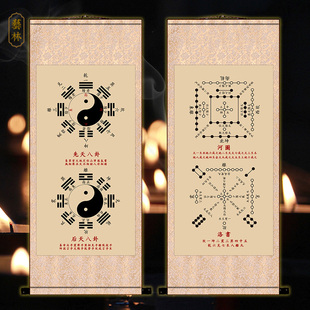 伏羲周文王画像先天后天八卦河图洛书国画装饰卷轴挂画