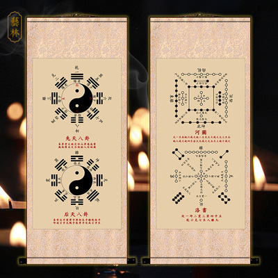 伏羲周文王画像先天后天八卦河图洛书国画装饰卷轴挂画