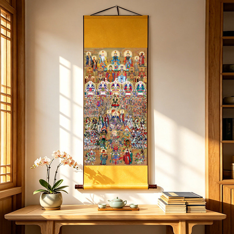 新版全神图画像玉帝王母四御三清天尊神仙人物卷轴装裱众神图挂画