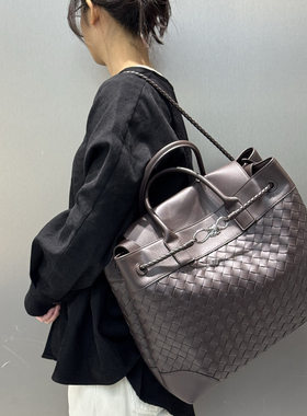 B家手工牛皮编织真皮女包时尚手提包大容量单肩Andiamo托特购物袋